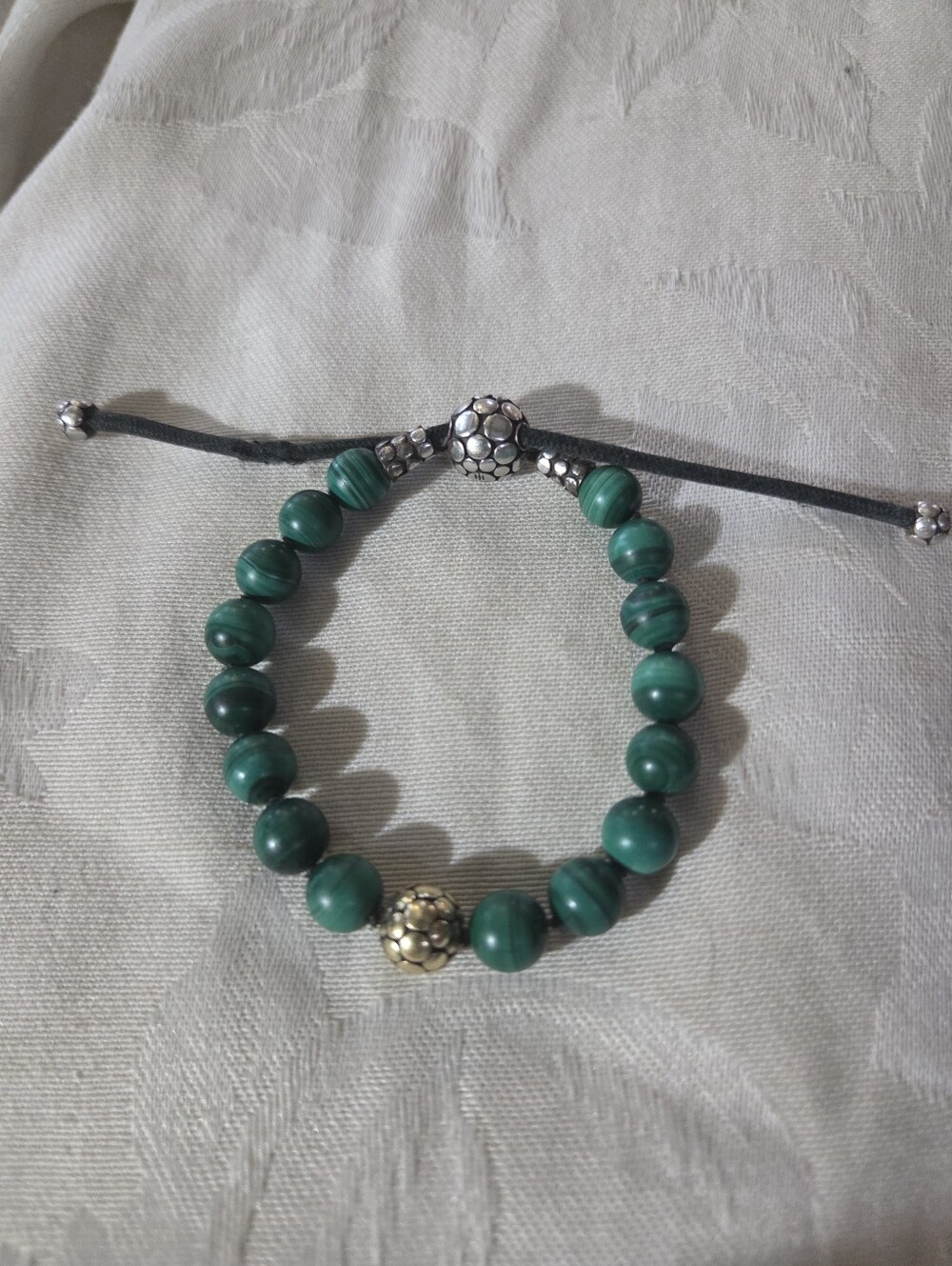 This John Hardy Malachite Dot Bead Strand Braacelet, SS and 18k